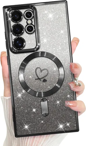 Vista 142 de Bonoma - Funda compatible con Samsung Galaxy S21 Plus, diseño de corazón con purpurina, color rosa Support for MagSafe, Plating Magnetic Case TPU