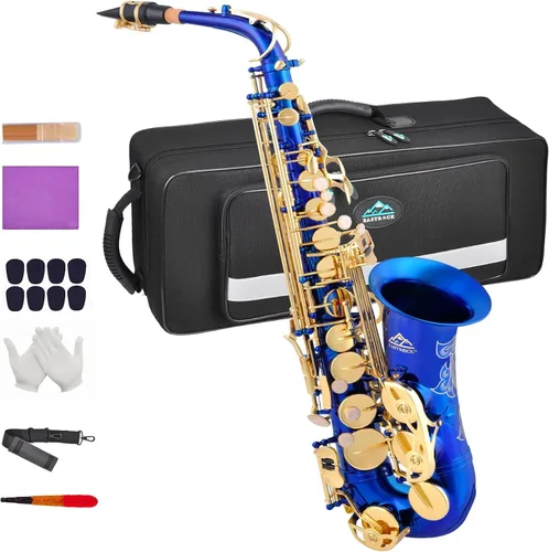Vista 10 de EASTROCK Saxofón Alto Negro/Dorado Mi Bemol Kit Completo para Estudiantes Principiantes con Estuche de Transporte, Boquilla, Almohadillas Cojín