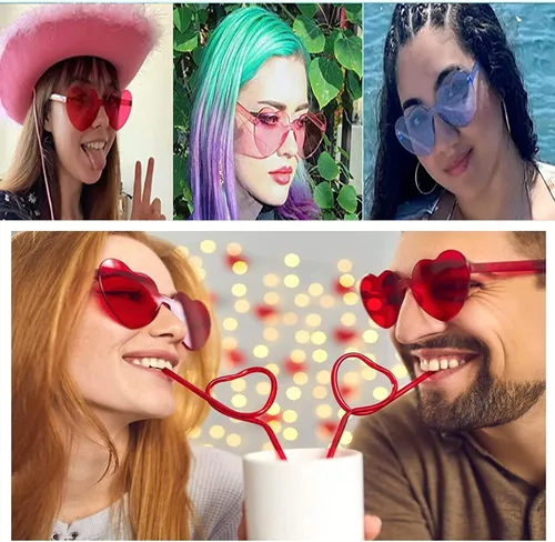 Vista 7 de AEAHALY Lentes de sol con forma de corazón blanco, verde, azul, morado, rosa, rojo, para mujer, con forma de corazón, a granel, para fiestas