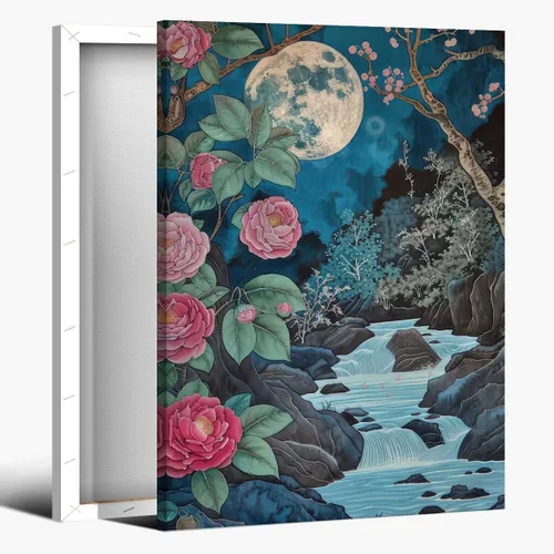 Vista 24 de WLZWD Arte de pared vintage de luna llena, impresión artística mística de bosque de medianoche, arte de academia oscura, póster estético, pintura