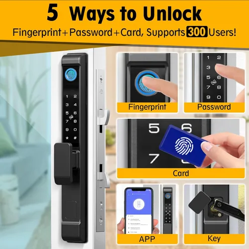 Vista 2 de Cerradura de puerta corrediza de vidrio, cerradura inteligente para puerta corrediza Eseesmart con teclado de código de huella dactilar, tarjeta