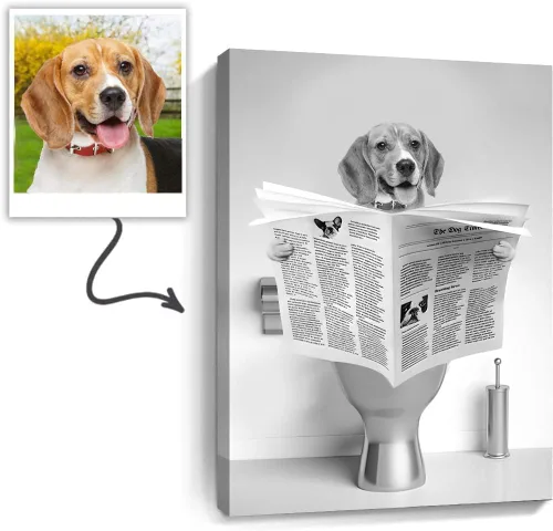 Vista 9 de kvtiwee retrato personalizado de mascota a partir de foto, arte de pared en lienzo de gato en el inodoro, arte de baño divertido en blanco y negro