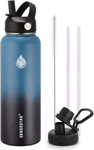 Vista 9 de SENDESTAR Botella de agua aislada de 24 onzas, boca ancha, botella de agua de 24 onzas con tapa con popote, tapa de boquilla, acero inoxidable