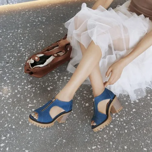 Vista 8 de Sandalias de tacón alto apiladas para mujer con puntera abierta, con cremallera y plataforma de verano