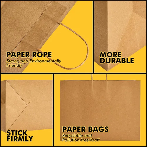 Vista 3 de RACETOP Bolsas de Papel Marrón Grandes con Asas al Por Mayor 100 Piezas 16x6x12 Pulgadas Bolsas de Regalo al Por Mayor, Bolsas de Papel Kraft Marrón