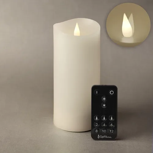 Vista 20 de Juego de velas sin llama Softflame - 5,7 cm x 10,7 cm, blanco, set de 2 - Vela de pilar con llama parpadeante y en movimiento, incluye control