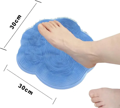 Vista 4 de Depurador de pies en ducha, tapete de silicona para pies de ducha, depurador de pies de silicona con ventosas, tapete de baño con gancho de Azul