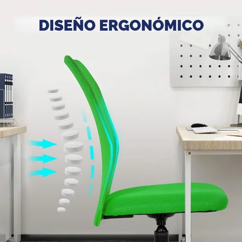 Vista 5 de FDW Silla de oficina en casa, silla de escritorio de malla con respaldo medio, sin brazos, ergonómica, giratoria, soporte de espalda, ajustable Verde