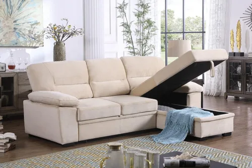 Vista 4 de Lilola Home Kipling - Sofá seccional reversible de tela de terciopelo beige