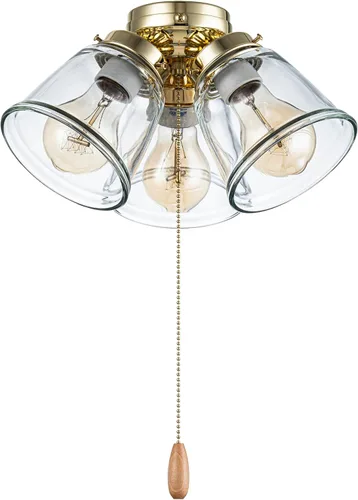 Vista 10 de Aspen Creative 22014-1, Kit de luces para ventilador de techo de tres luces con cadena de tracción, acabado de latón antiguo con pantallas de vidrio