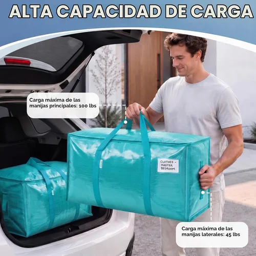 Vista 2 de TICONN Paquete de 2 bolsas de mudanza extra grandes resistentes con cremalleras y asas de transporte, bolsas de almacenamiento duraderas para Aqua