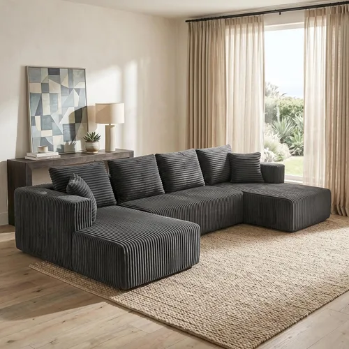 Vista 20 de Sofá deshuesado de 95 pulgadas para sala de estar, sofá modular en forma de Negro+Izquierda