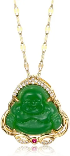 Vista 11 de COLORFUL BLING Lucky Laughing Buddha - Collar con colgante de jade verde con circonita cúbica, amuleto de piedras preciosas para mujeres y hombres