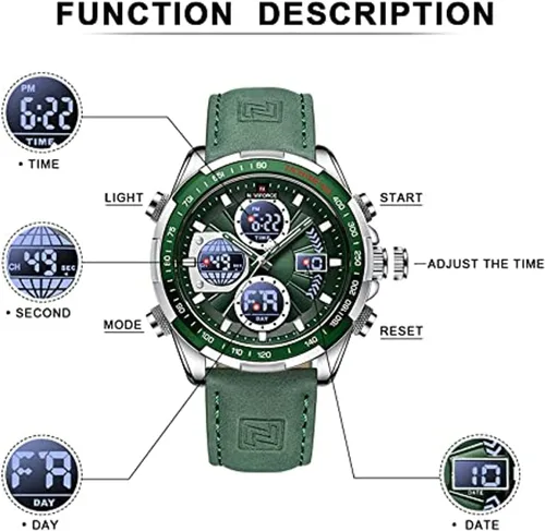 Vista 3 de NAVIFORCE Relojes digitales militares para hombre, reloj analógico de cuarzo, resistente al agua, reloj deportivo multifuncional de cuero