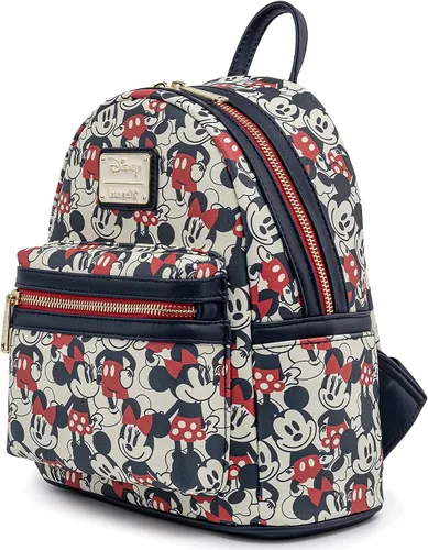 Vista 7 de Loungefly Disney Mickey Minnie Mouse Mini Mochila Bolso AOP Rojo Marino marino