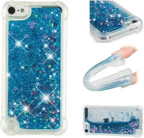 Vista 10 de LEMAXELERS Funda compatible con iPod Touch 7, funda líquida con purpurina flotante de arena movediza a prueba de golpes, funda protectora de love-1