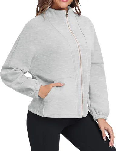 Vista 5 de Sudadera sin capucha para mujer, chaqueta de forro polar con cremallera completa con bolsillos para otoño e invierno 2023 a la moda