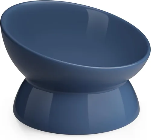 Vista 17 de LoeJan Tazón Elevado para Comida de Gatos, Tazón de Agua de Cerámica Elevado e Inclinado de 5 Oz, Platos Anti Vómito que Protegen la Columna
