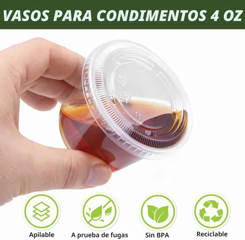 Vista 3 de Paquete de 360 recipientes de condimentos de 4 onzas con tapas, tazas desechables para salsa Clear Plastic Condiment & Jello Shot Cups, Small