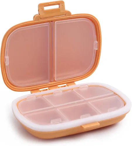 Vista 8 de Organizador de pastillas de viaje con 8 compartimentos, pastillero diario pequeño para bolsa de bolsillo, contenedor de píldoras portátil Azul