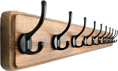 Vista 48 de Dseap Perchero de Pared: Moderno, Patentado, Resistente, 17.4" de Largo, Riel Colgador de Madera con 5 Ganchos Dobles para Abrigos de Invierno, Negro
