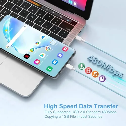 Vista 6 de Cable de carga USB C, paquete de 3 cables de carga rápida tipo C trenzado PD de 5 pies y 60 W para iPhone 15/15 Plus/15 Pro/15 Pro