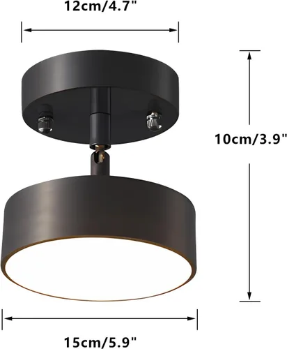 Vista 2 de Moderna lámpara de techo semiempotrada LED redonda de casa de campo, lámpara de techo negro mate para pasillo, comedor, cocina, entrada, vestíbulo