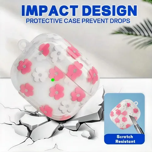 Vista 3 de Bonita funda compatible con AirPods 3 2021, diseño de patrón floral de dibujos animados para mujeres y niñas, funda protectora de silicona suave a