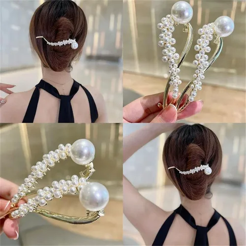 Vista 3 de 4 pinzas para el cabello, decoración de perlas, clip de plátano, estilo francés, pasador de pelo antideslizante, mandíbula para el cabello