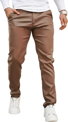 Vista 10 de GINGTTO Pantalones de cuero para hombre, pantalones de discoteca ajustados para hombre elásticos