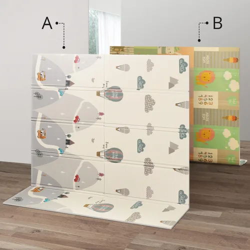 Vista 6 de UANLAUO Alfombra de juego plegable para bebés - 71 x 59 pulgadas, reversible para bebés a niños, antideslizante para interior y exterior