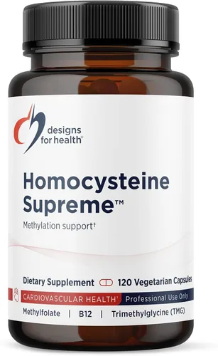 Vista 9 de Designs for Health Homocisteine Supreme - Vitaminas B metiladas con riboflavina, B6, B12, folato, L-serina y TMG para apoyo cerebral y salud