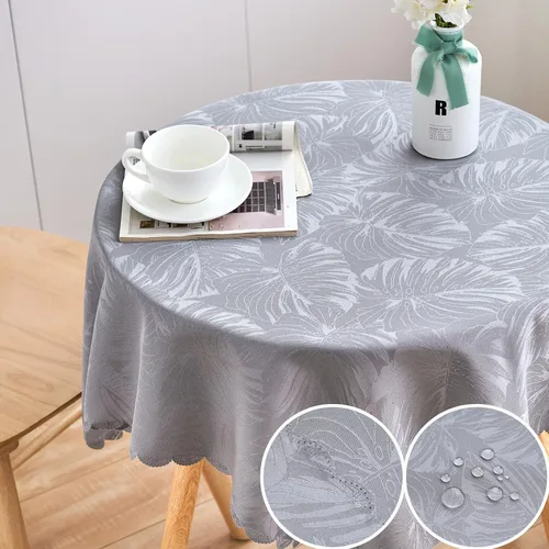 Vista 37 de Mantel Redondo Aqua Jacquard Pequeño de 40 Pulgadas, Manteles para Mesas de hasta 26" de Diámetro, Impermeable, Lavable, Sin Arrugas, Tela Suave
