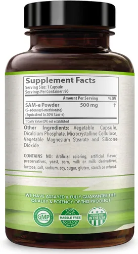 Vista 8 de Suplemento SAM-e de 500 mg – Cápsulas de S-adenosil-L-metionina de 500 mg de alta resistencia para el cerebro articular, el hígado y el estado