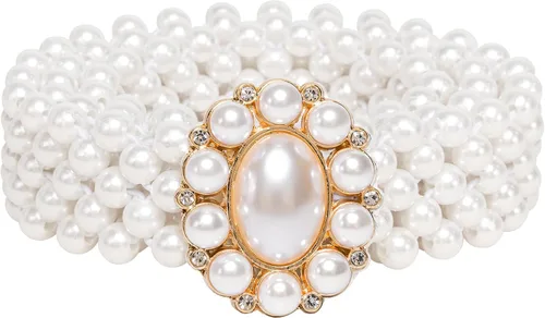Vista 7 de Dubulle Cinturón de perlas de mujer Cadena de cintura blanca elástica para Blanco crema