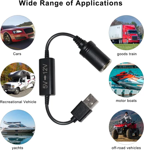 Vista 3 de Convertidor de voltaje elevador de 5 V a 12 V, USB A macho de 1 pie a encendedor de cigarrillos hembra cable de aumento de enchufe hembra