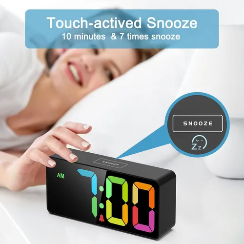 Vista 5 de Welgo Reloj despertador de número grande de 7.5 pulgadas para personas mayores y niños, 0-100% brillo y volumen ajustables, puerto de carga USB