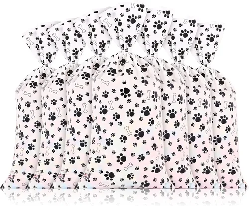Vista 4 de Lecferrarc 100 bolsas de golosinas con estampado de hueso de pata de perro, bolsas de dulces de celofán, bolsas de plástico para almacenamiento