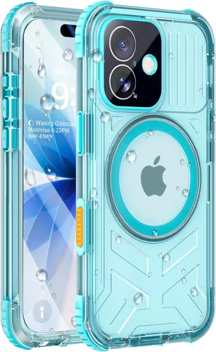 Vista 26 de Funda impermeable para iPhone 15 con Magsafe, protector de pantalla, cordón, IP68 militar de cuerpo completo a prueba de golpes, para deportes
