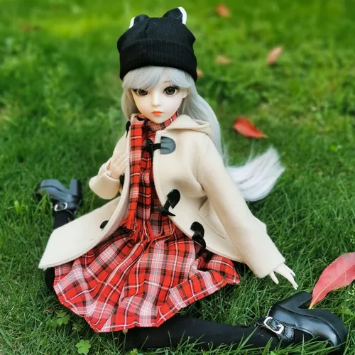 Vista 6 de Muñeca BJD de 1/3, 22 articulaciones movibles, juego completo con abrigo beige y traje a cuadros 24 pulgadas SD muñeca, seguro para niños de 6 años