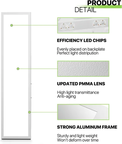 Vista 7 de Magshion Panel de luz LED 1 x 4, luz de techo empotrada regulable 36/40/50W y 3000K/4000K/5000K temperaturas de color seleccionables, lámpara