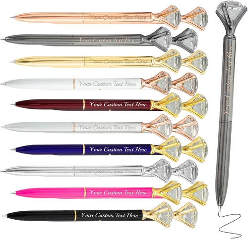 Vista 40 de Aolun 10 bolígrafos de diamantes con cristal personalizados a granel, bolígrafo de metal personalizado con nombre grabado, regalos de texto