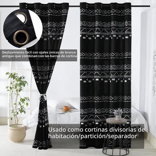 Vista 6 de Cortinas de puerta para privacidad de puerta, 80 pulgadas de largo, semi opacas, aisladas térmicas, cubierta divisora de habitaciones/persianas Negro