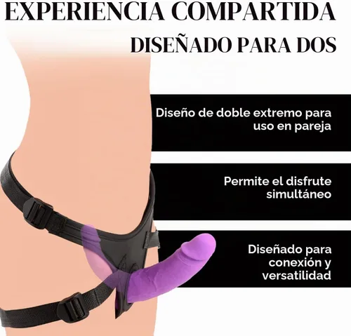 Vista 2 de Strap U Double Charmer - Juego de consolador doble de silicona de alta calidad, correa de penetración con arnés ajustable, diseño reversible