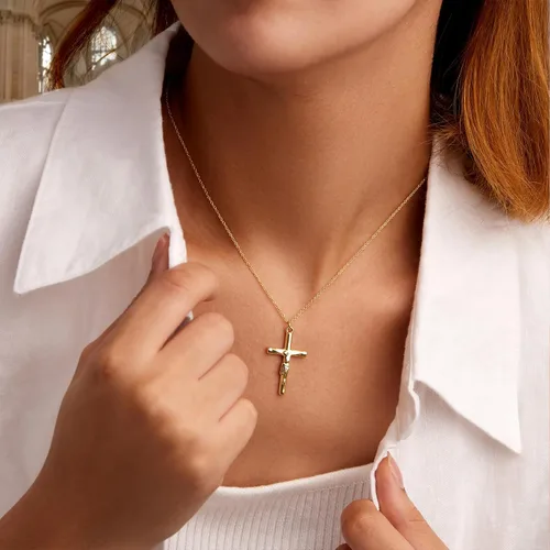 Vista 88 de Collar de cruz para mujeres y niñas, delicado chapado en oro de 14 quilates, gargantilla con dije de cruz que no se deslustra, impermeable, moderno