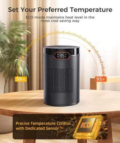 Vista 4 de BREEZOME Calentador de espacio, calentadores eléctricos portátiles para uso en interiores con termostato y temporizador de 24 horas, calentador