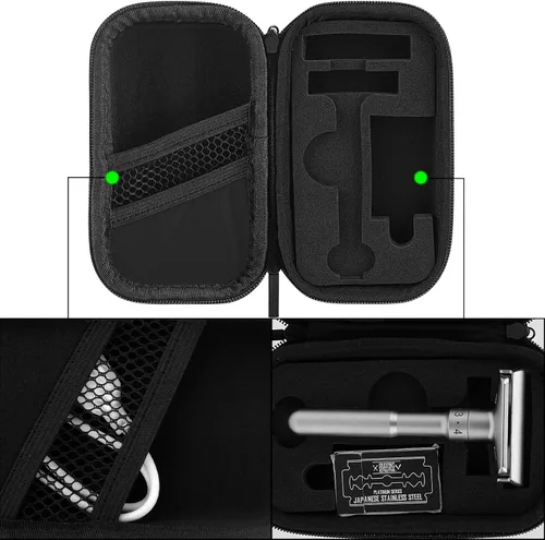 Vista 5 de Linkidea - Estuche de viaje duradero para afeitar, caja de almacenamiento para cuchillas de afeitar de mango corto y largo y accesorios, compatible