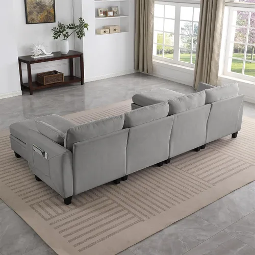 Vista 3 de 109 Inch L-Shape Chenille Modular Sectional Sofa, Reversible Chaise DIY Combination Deep Seat Couch with 2 Storage Ottoman for Living Room, Bedroom