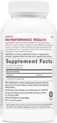 Vista 2 de GNC Pro Performance L-Glutamina 1500 mg, suplemento de aminoácidos, 90 cápsulas Supports Muscle Recovery and Function, Plays a Role in Protein