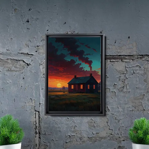 Vista 5 de Canvas Print Farmhouse On The Prairie Rustic Farmhouse Wall Art Framed Canvas Print Synthwave Rustic Mashup Art Watercolor print Canvas, Decor